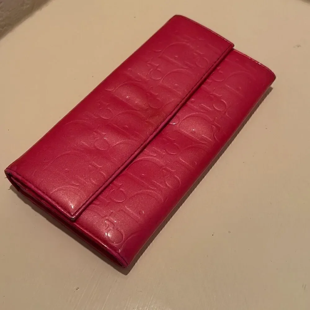 Dior Women's Ultimate Continental Long Wallet Red Patent Logo Embossed Trendy